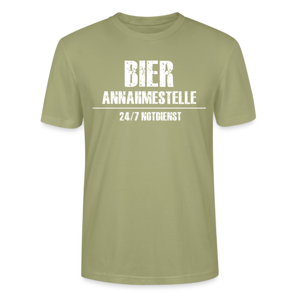 Unisex Sprüche T-Shirt 'Bier Annahmestelle 24/7 Notdienst' - Nebelgrün
