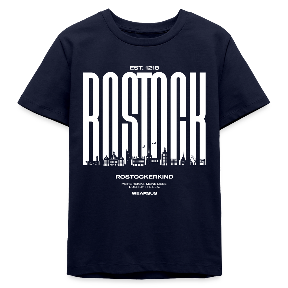 Rostock 'Rostockerkind' Bio T-Shirt Kinder 9-13 Jahre Front Print Farbe - Navy