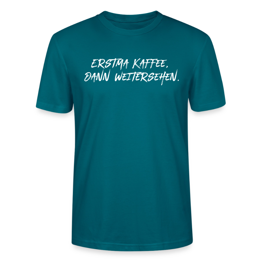 Unisex Sprüche T-Shirt 'Erstma Kaffee. Dann weitersehen.' Fun Shirt - Ozeanblau