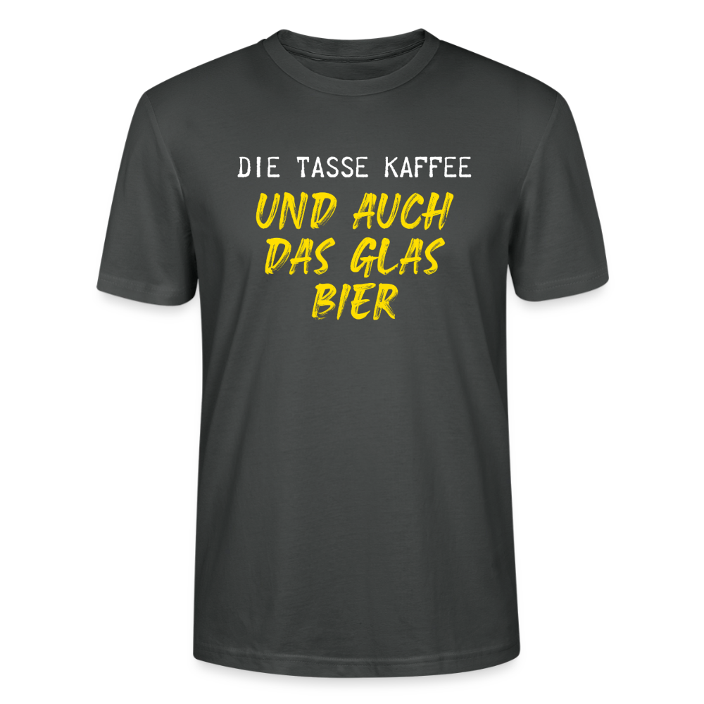 Unisex Sprüche T-Shirt 'Die Tasse Kaffee und auch das Glas Bier' - Anthrazit