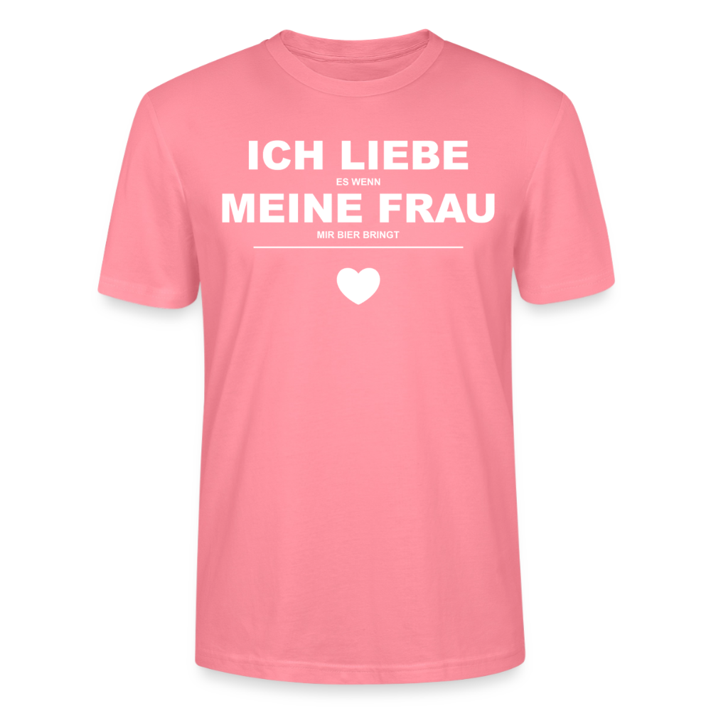 Unisex Sprüche T-Shirt 'Ich liebe es wenn meine Frau mir Bier bringt' - Pink 