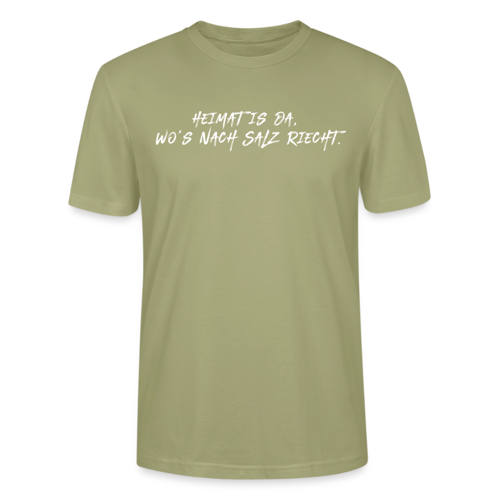 Unisex Sprüche T-Shirt ‘Heimat is da, wo’s nach Salz riecht.’ Fun Shirt - Nebelgrün