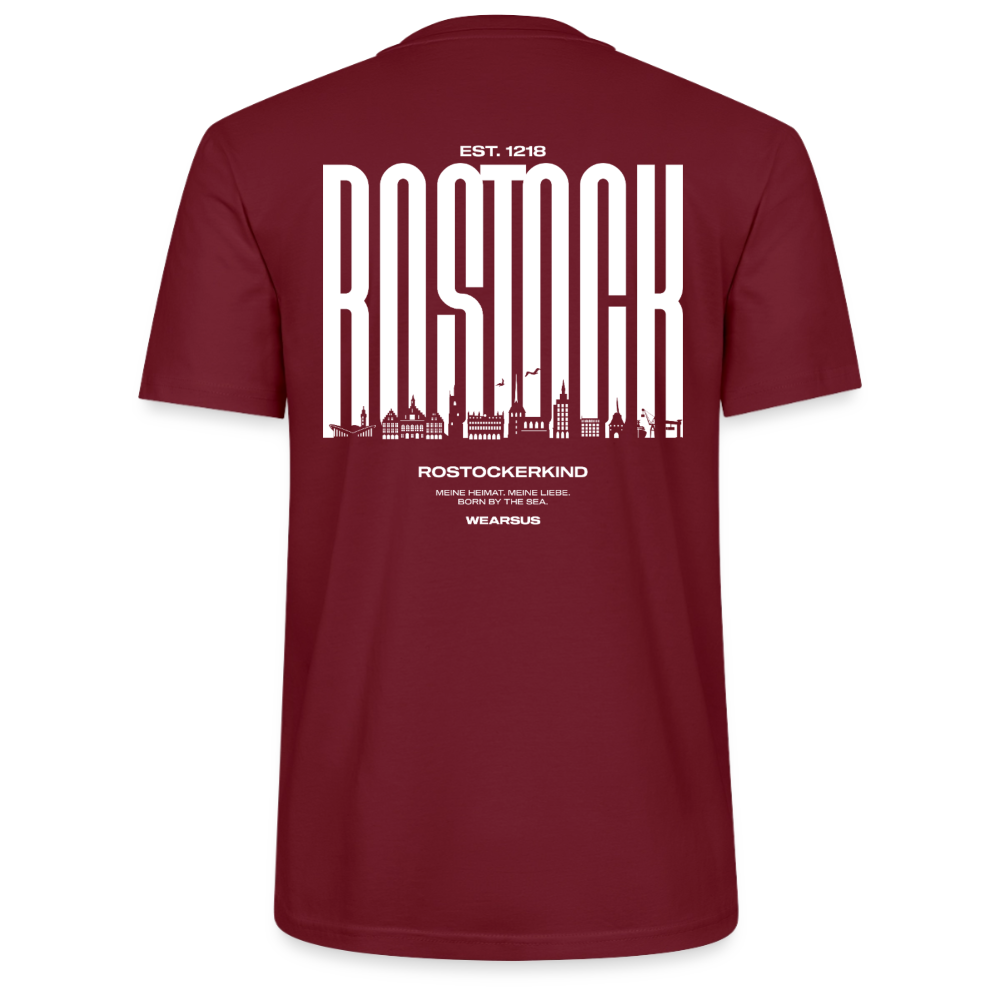 Rostock 'Rostockerkind' Bio T-Shirt Unisex Back Print Farbe - Burgunderrot
