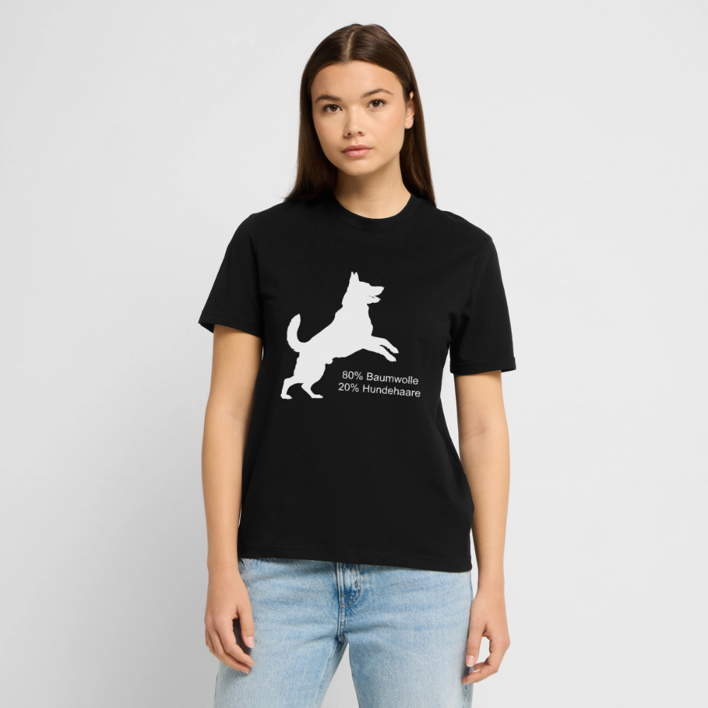 Unisex Sprüche T-Shirt '80% Baumwolle. 20% Hundehaare.' - Schwarz