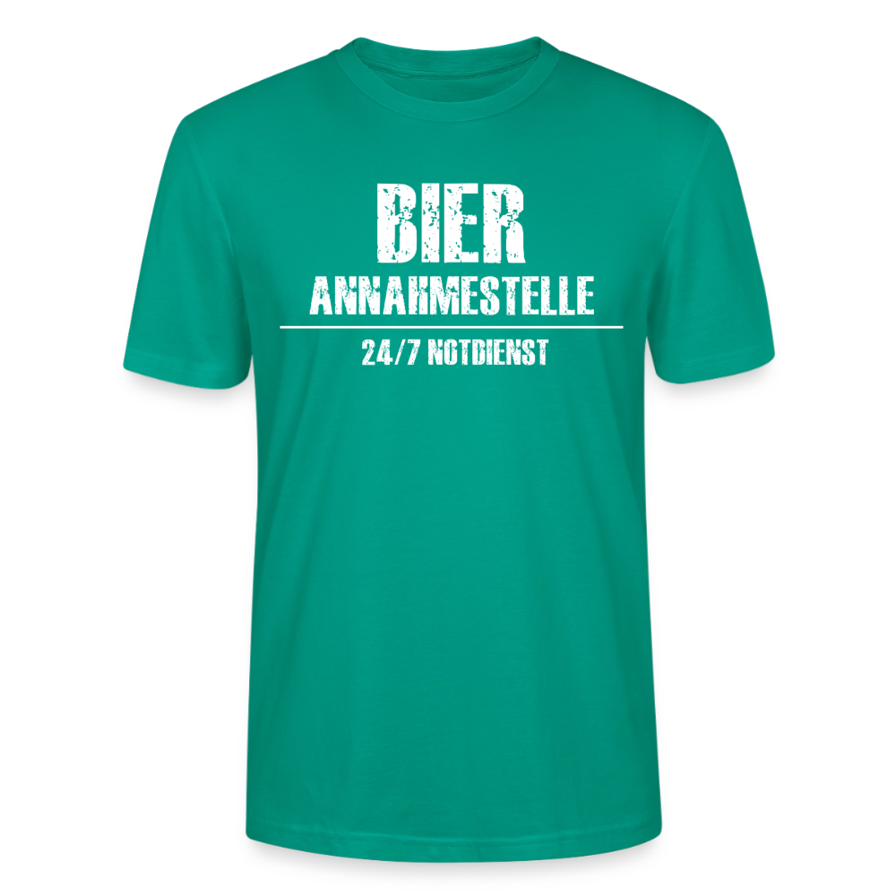 Unisex Sprüche T-Shirt 'Bier Annahmestelle 24/7 Notdienst' - Blaugrün