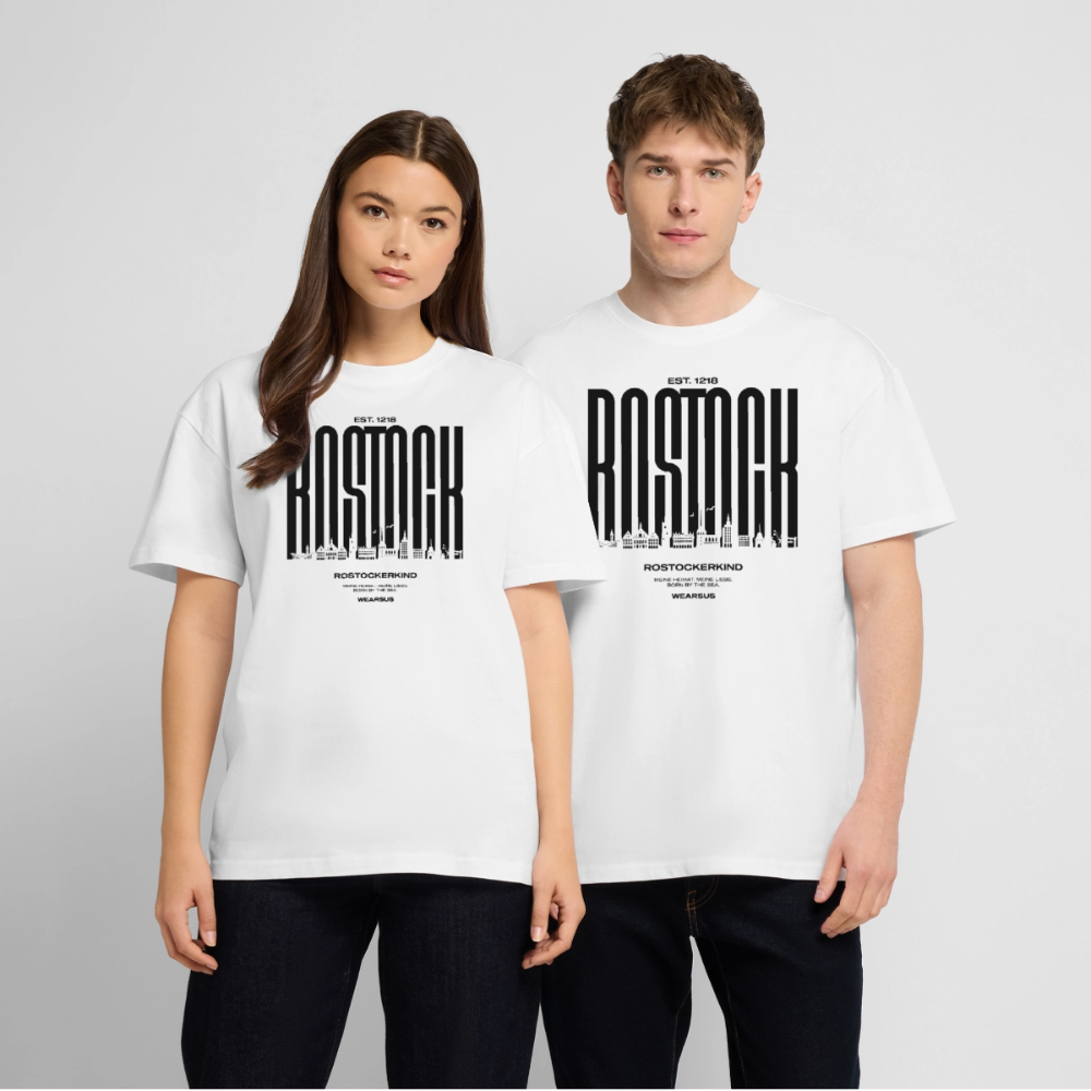 Rostock 'Rostockerkind' Bio Oversized T-Shirt Unisex Front Print weiß - Weiß