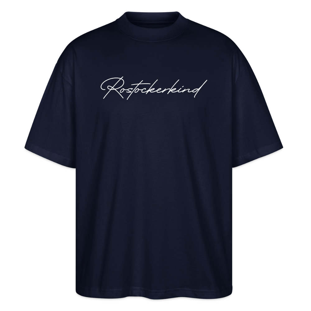 Rostock 'Rostockerkind' Signature Bio Oversized T-Shirt Unisex Frontprint weiß - Navy