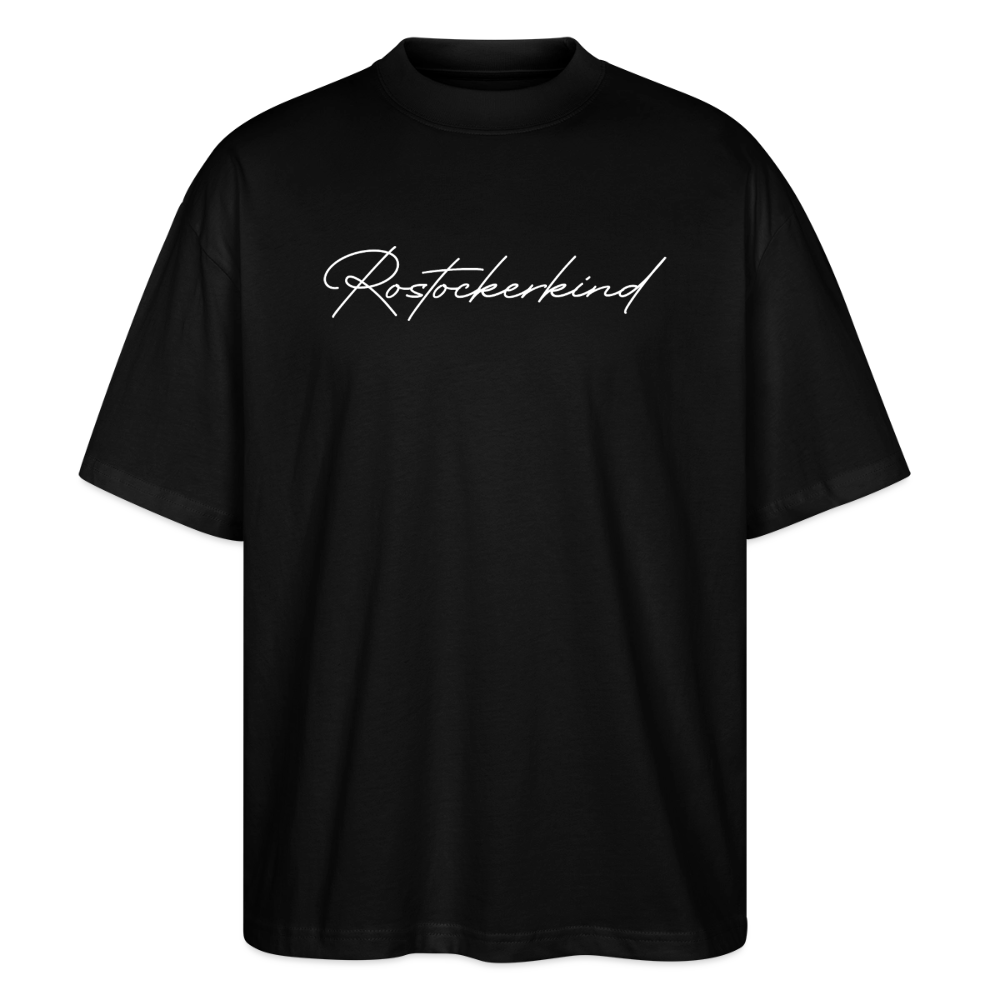 Rostock 'Rostockerkind' Signature Bio Oversized T-Shirt Unisex Frontprint weiß - Schwarz