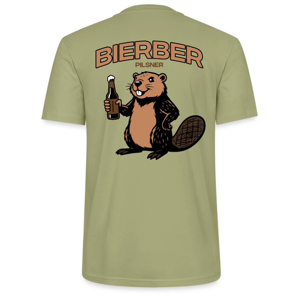 Unisex Sprüche T-Shirt 'Bierber Pilsner Biber' Backprint - Nebelgrün