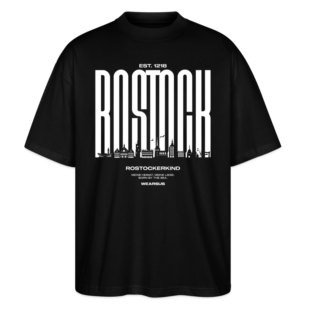 Rostock 'Rostockerkind' Bio Oversized T-Shirt Unisex Front Print Farbe - Schwarz