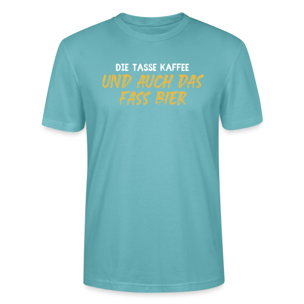 Unisex Sprüche T-Shirt 'Die Tasse Kaffee und auch das Fass Bier' - Pastelltürkis