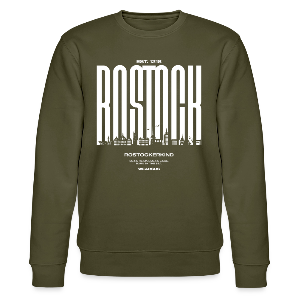 Rostock 'Rostockerkind' Bio Sweatshirt Unisex Front Print weiß - Khaki