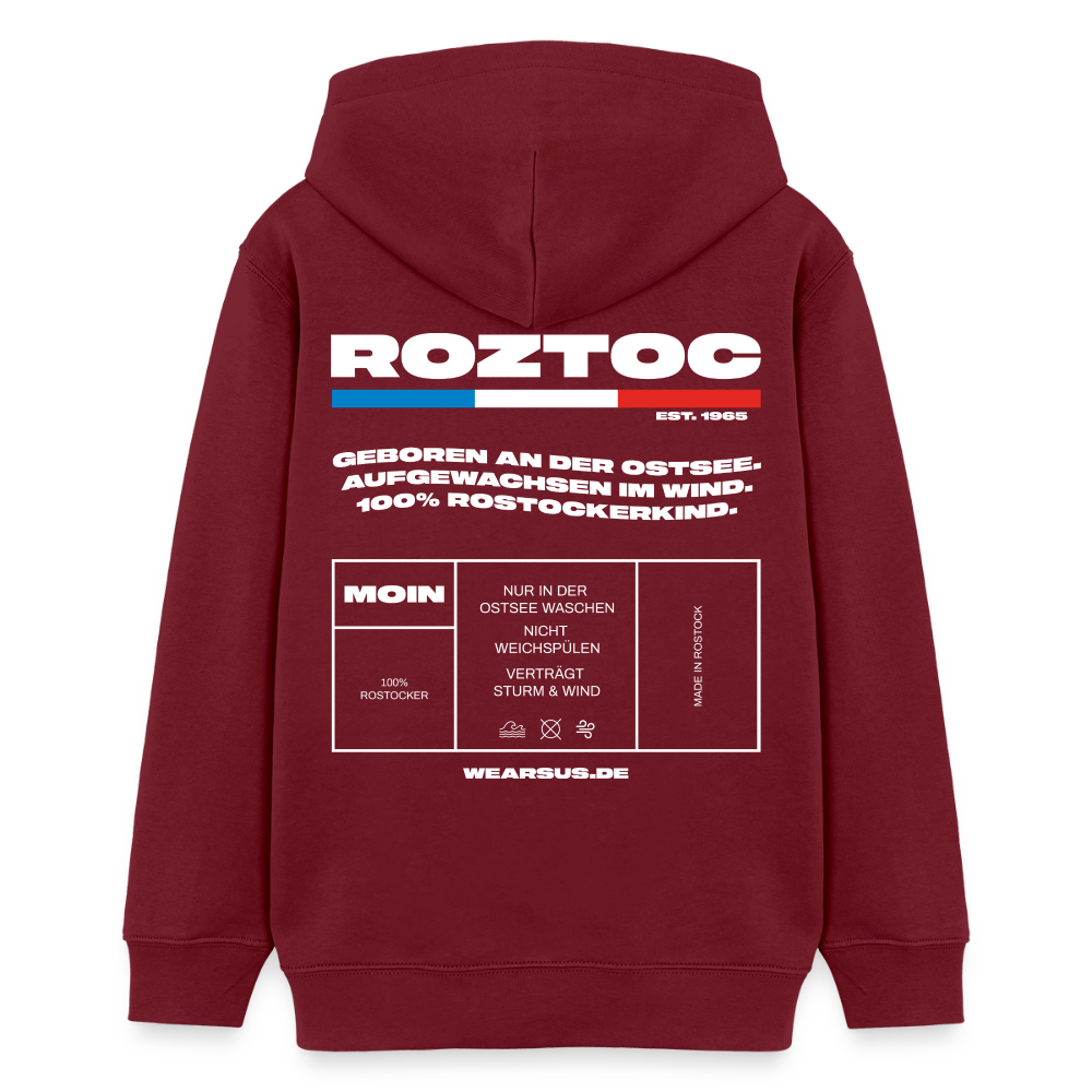 Rostock 'ROZTOC' Edition Bio Zip Hoodie Kinder 9-13 Jahre Farbe - Burgunderrot