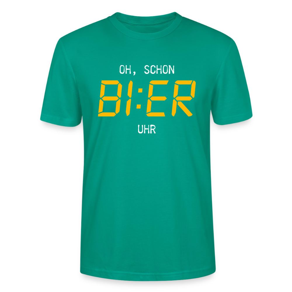 Unisex Sprüche T-Shirt 'Oh, schon Bier Uhr' - Blaugrün