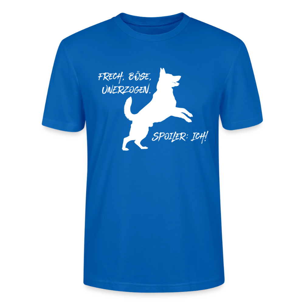 Unisex Sprüche T-Shirt 'Frech, böse, unerzogen. Spoiler: Ich!' - Pfauenblau