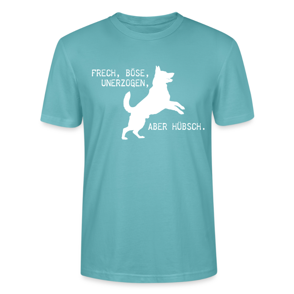 Unisex Sprüche T-Shirt 'Frech, böse, unerzogen, aber hübsch.' - Pastelltürkis