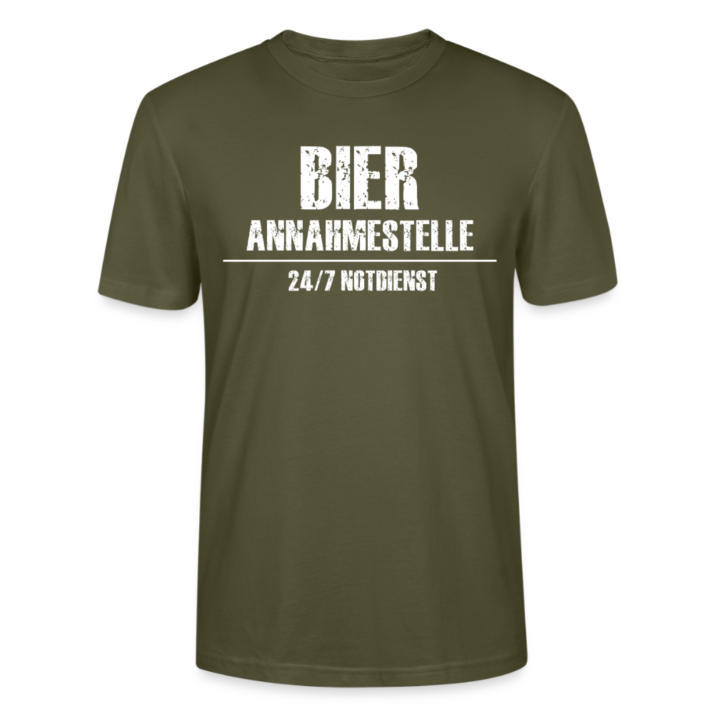 Unisex Sprüche T-Shirt 'Bier Annahmestelle 24/7 Notdienst' - Khaki