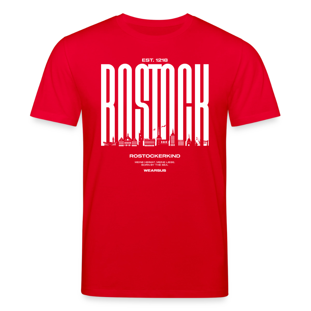 Rostock 'Rostockerkind' Bio T-Shirt Unisex Front Print Farbe 180 g/m² - Rot