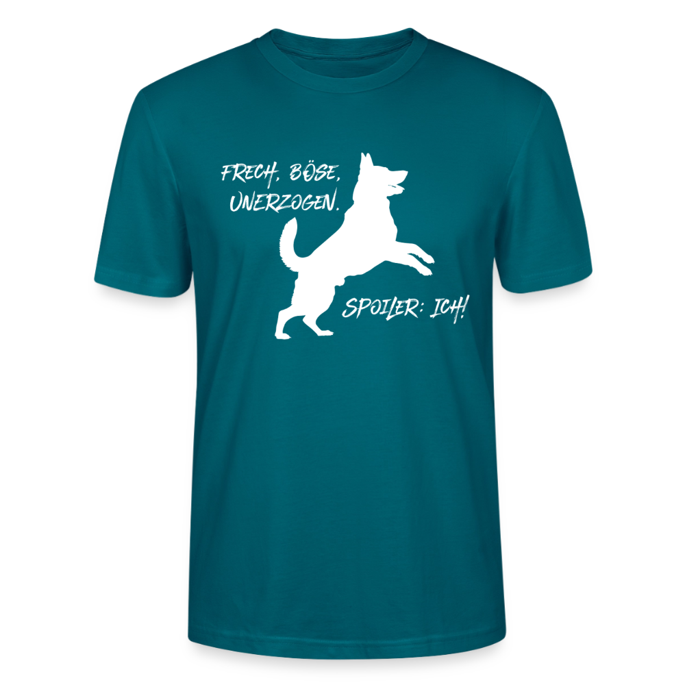 Unisex Sprüche T-Shirt 'Frech, böse, unerzogen. Spoiler: Ich!' - Ozeanblau