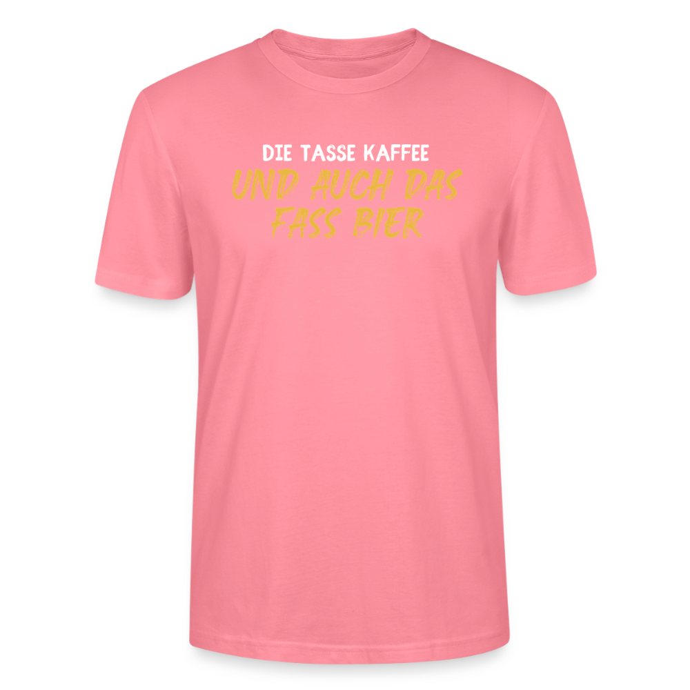 Unisex Sprüche T-Shirt 'Die Tasse Kaffee und auch das Fass Bier' - Pink 