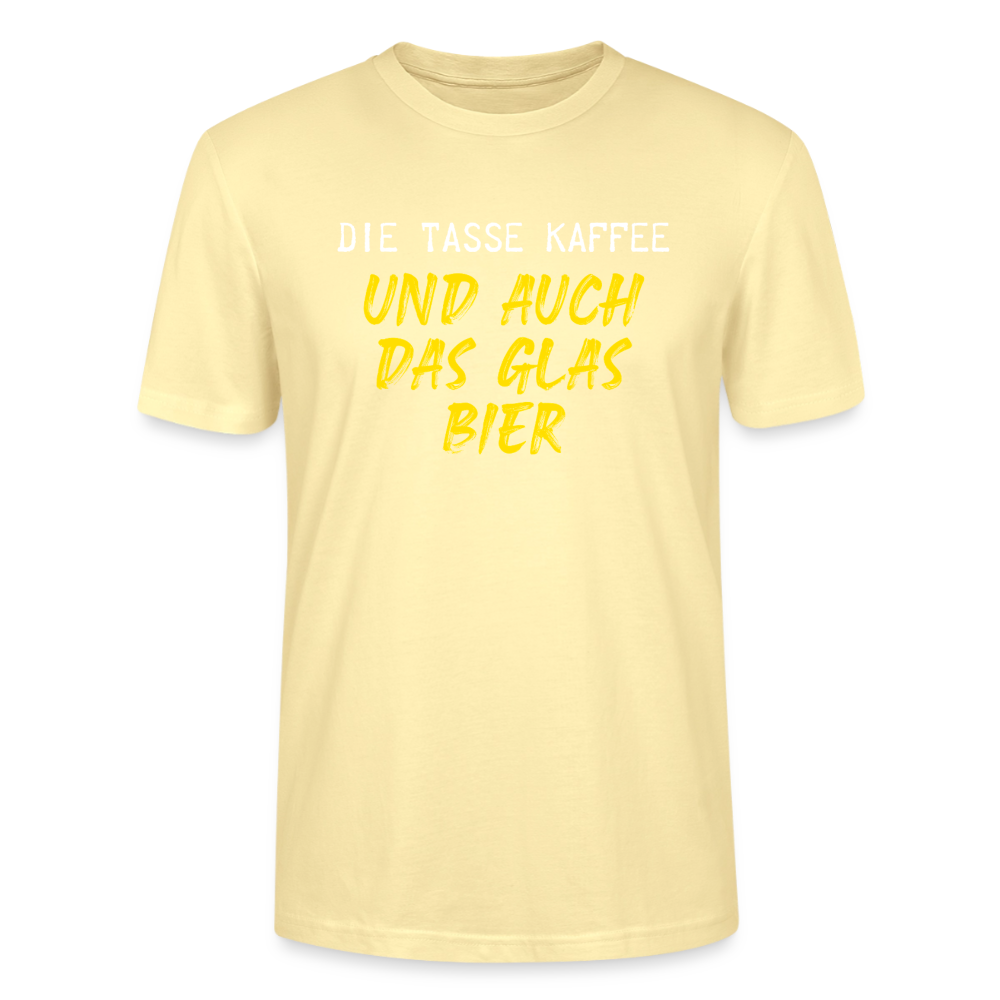 Unisex Sprüche T-Shirt 'Die Tasse Kaffee und auch das Glas Bier' - Creme