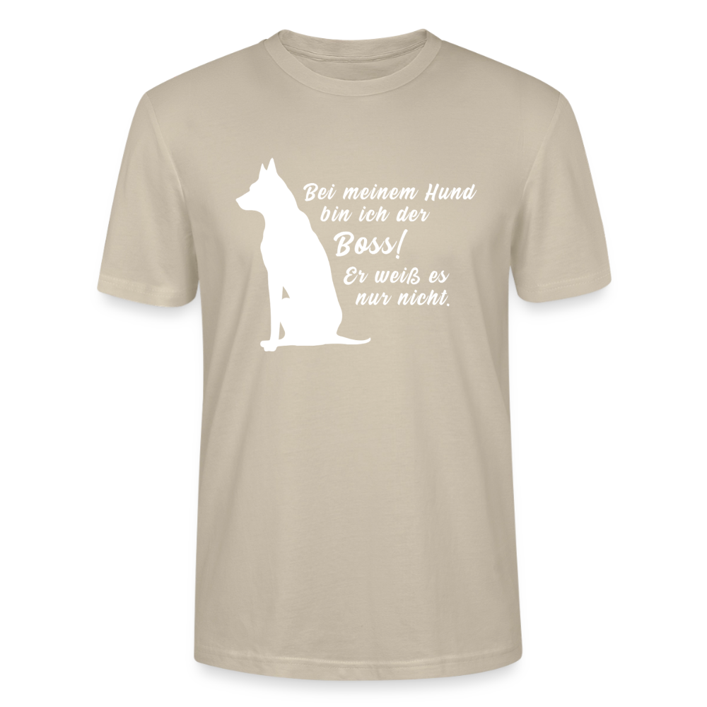 Unisex Sprüche T-Shirt 'Bei meinem Hund bin ich der Boss! Er weiß es nur nicht.' - Beige