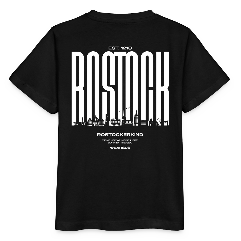Rostock 'Rostockerkind' Bio T-Shirt Kinder 3-8 Jahre Back Print Farbe - Schwarz