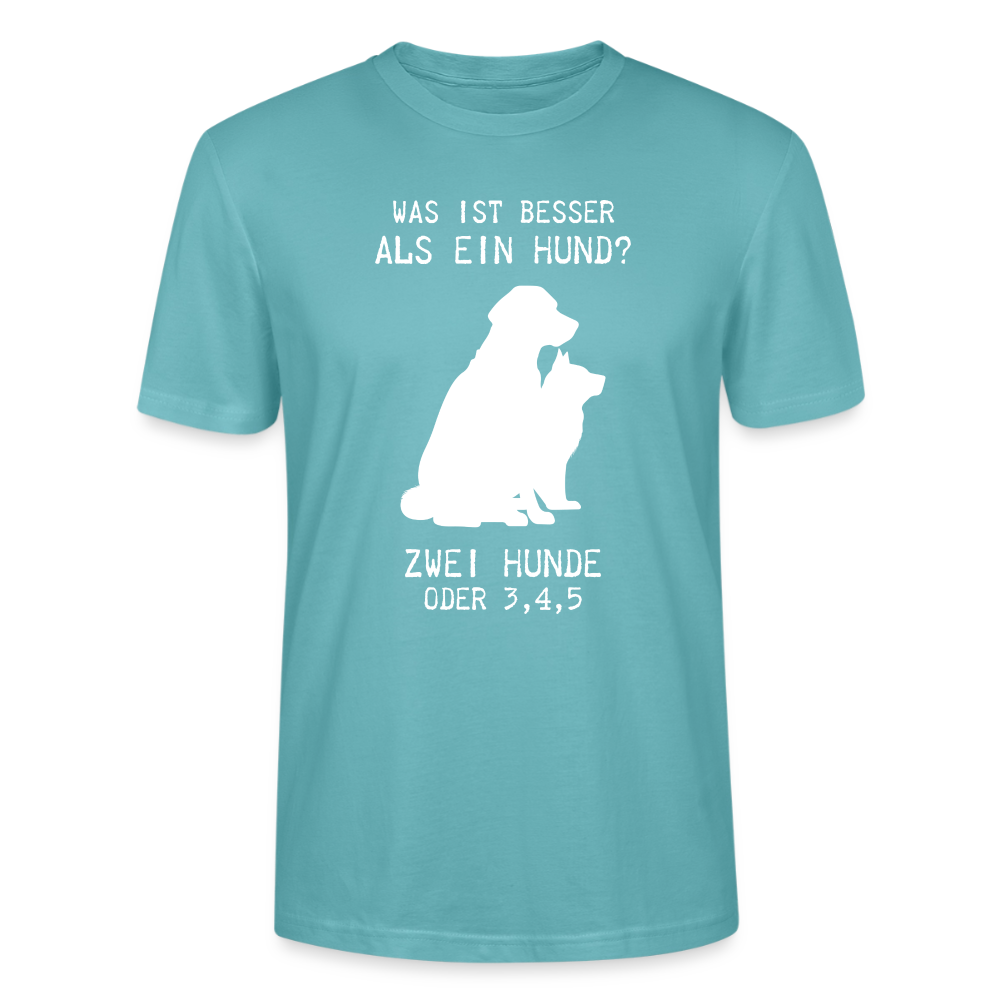 Unisex Sprüche T-Shirt 'Was ist besser als ein Hund? Zwei Hunde oder 3,4,5' - Pastelltürkis