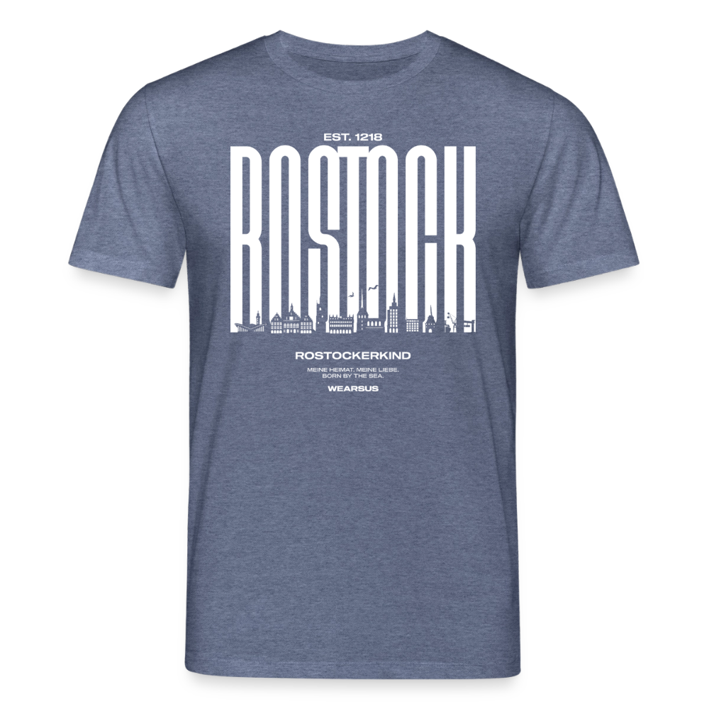 Rostock 'Rostockerkind' Bio T-Shirt Unisex Front Print Farbe 180 g/m² - Dunkelblau meliert