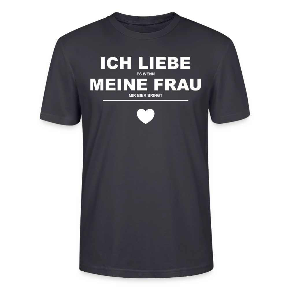 Unisex Sprüche T-Shirt 'Ich liebe es wenn meine Frau mir Bier bringt' - Dunkles Graublau