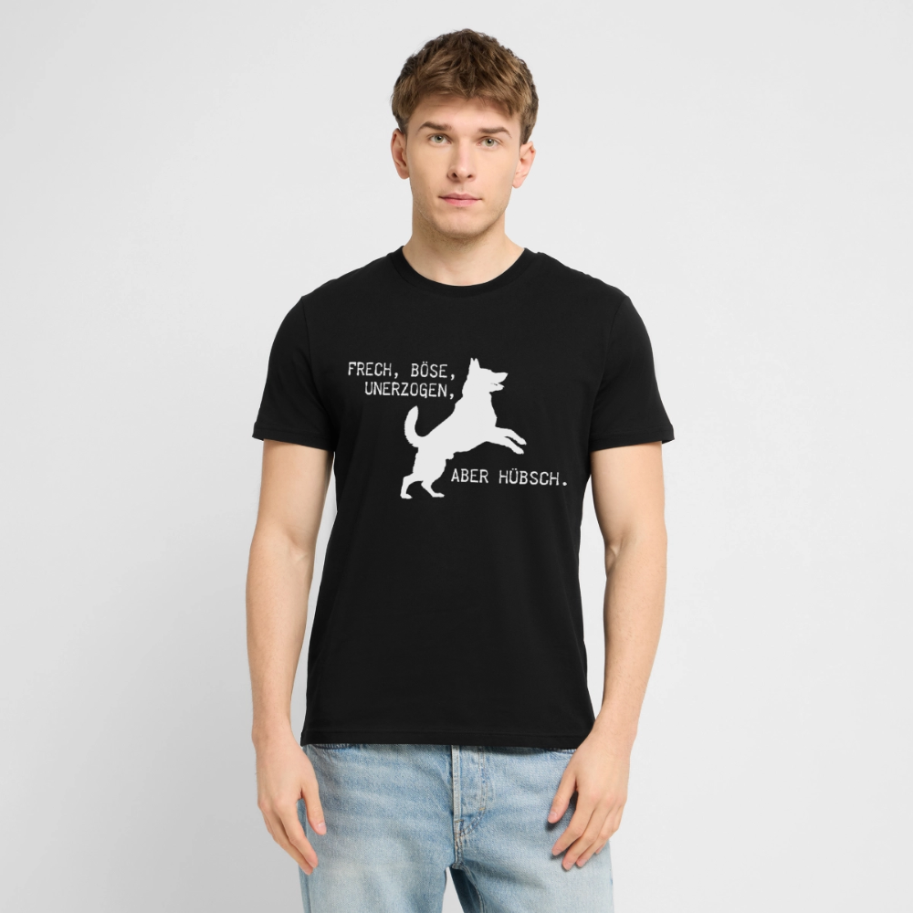 Unisex Sprüche T-Shirt 'Frech, böse, unerzogen, aber hübsch.' - Schwarz