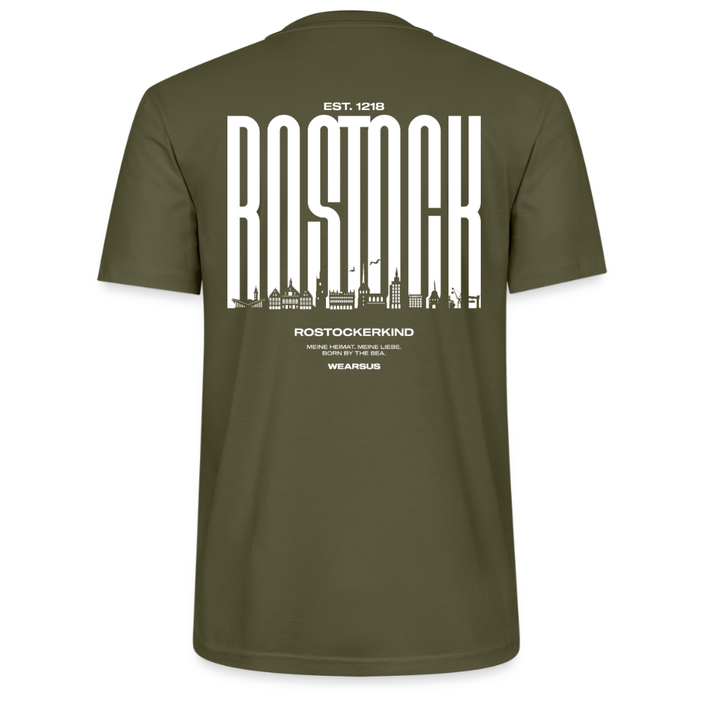 Rostock 'Rostockerkind' Bio T-Shirt Unisex Back Print Farbe - Khaki