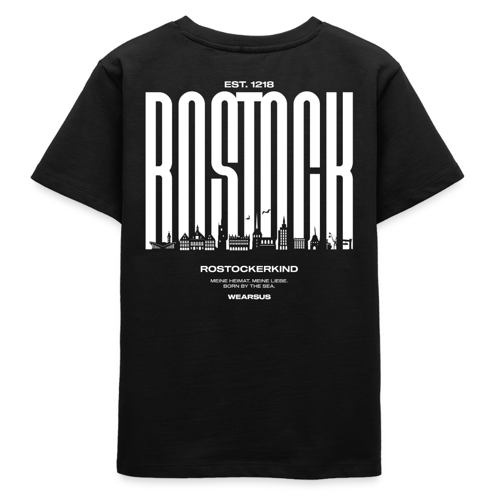 Rostock 'Rostockerkind' Bio T-Shirt Kinder 9-13 Jahre Back Print Farbe - Schwarz