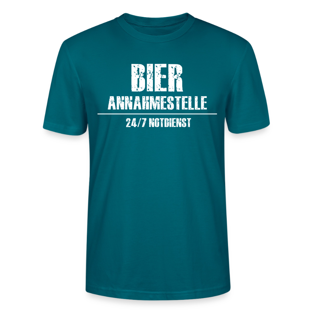 Unisex Sprüche T-Shirt 'Bier Annahmestelle 24/7 Notdienst' - Ozeanblau