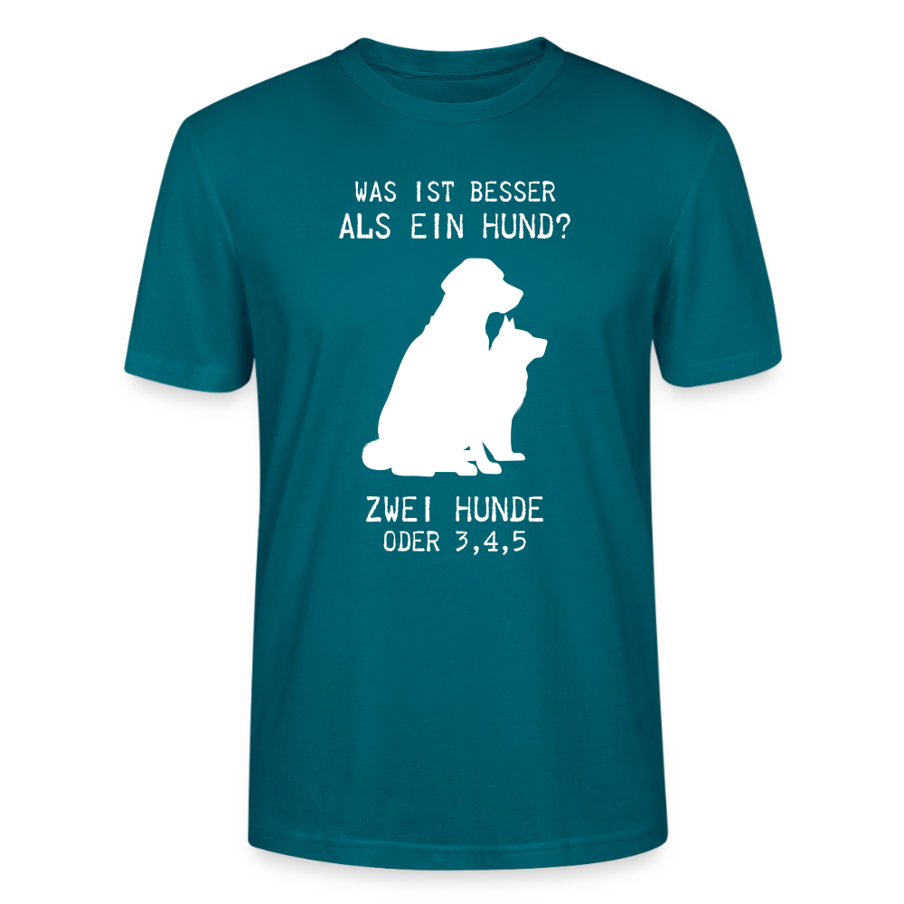 Unisex Sprüche T-Shirt 'Was ist besser als ein Hund? Zwei Hunde oder 3,4,5' - Ozeanblau