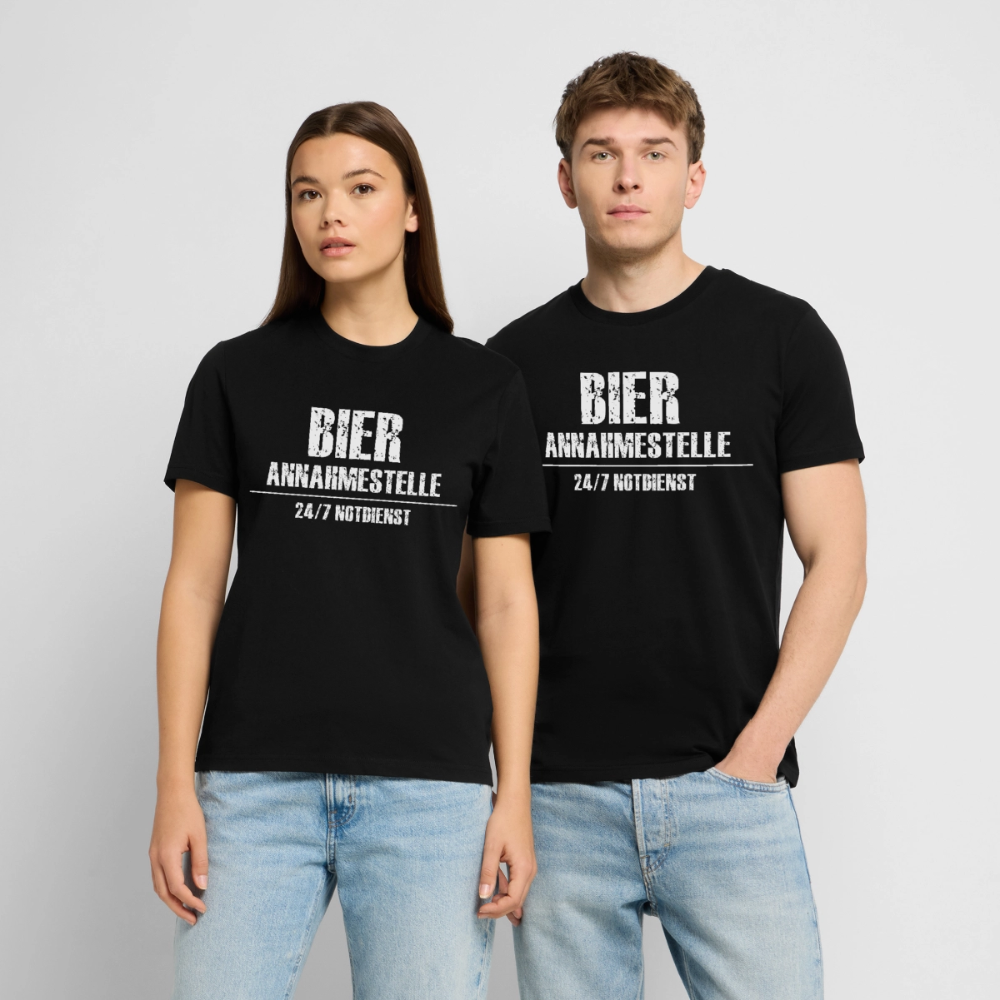 Unisex Sprüche T-Shirt 'Bier Annahmestelle 24/7 Notdienst' - Schwarz