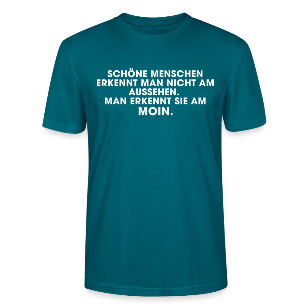 Unisex Sprüche T-Shirt 'Schöne Menschen erkennt man am Moin' Fun Shirt - Ozeanblau