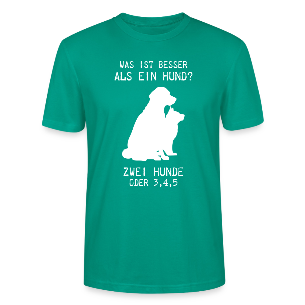 Unisex Sprüche T-Shirt 'Was ist besser als ein Hund? Zwei Hunde oder 3,4,5' - Blaugrün
