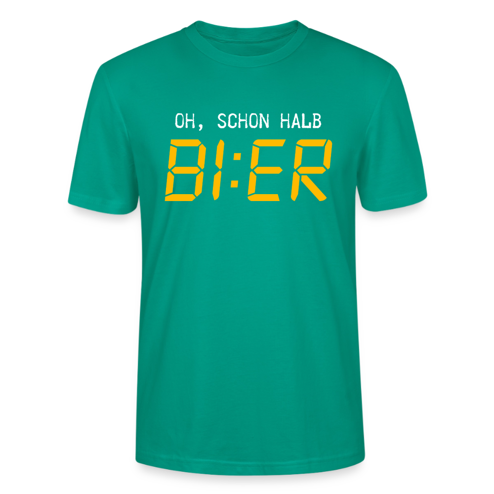 Unisex Sprüche T-Shirt 'Oh, schon halb Bier' - Blaugrün