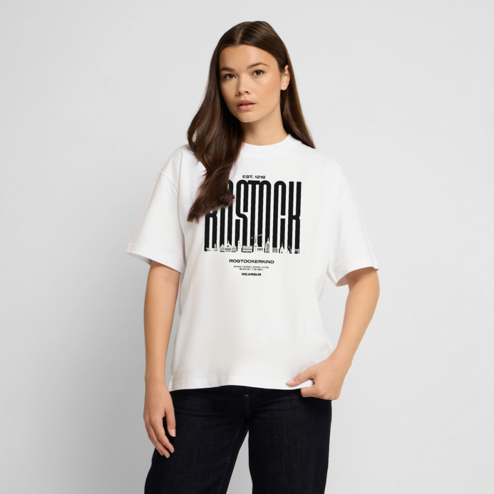 Rostock 'Rostockerkind' Bio Oversized T-Shirt Unisex Front Print weiß - Weiß