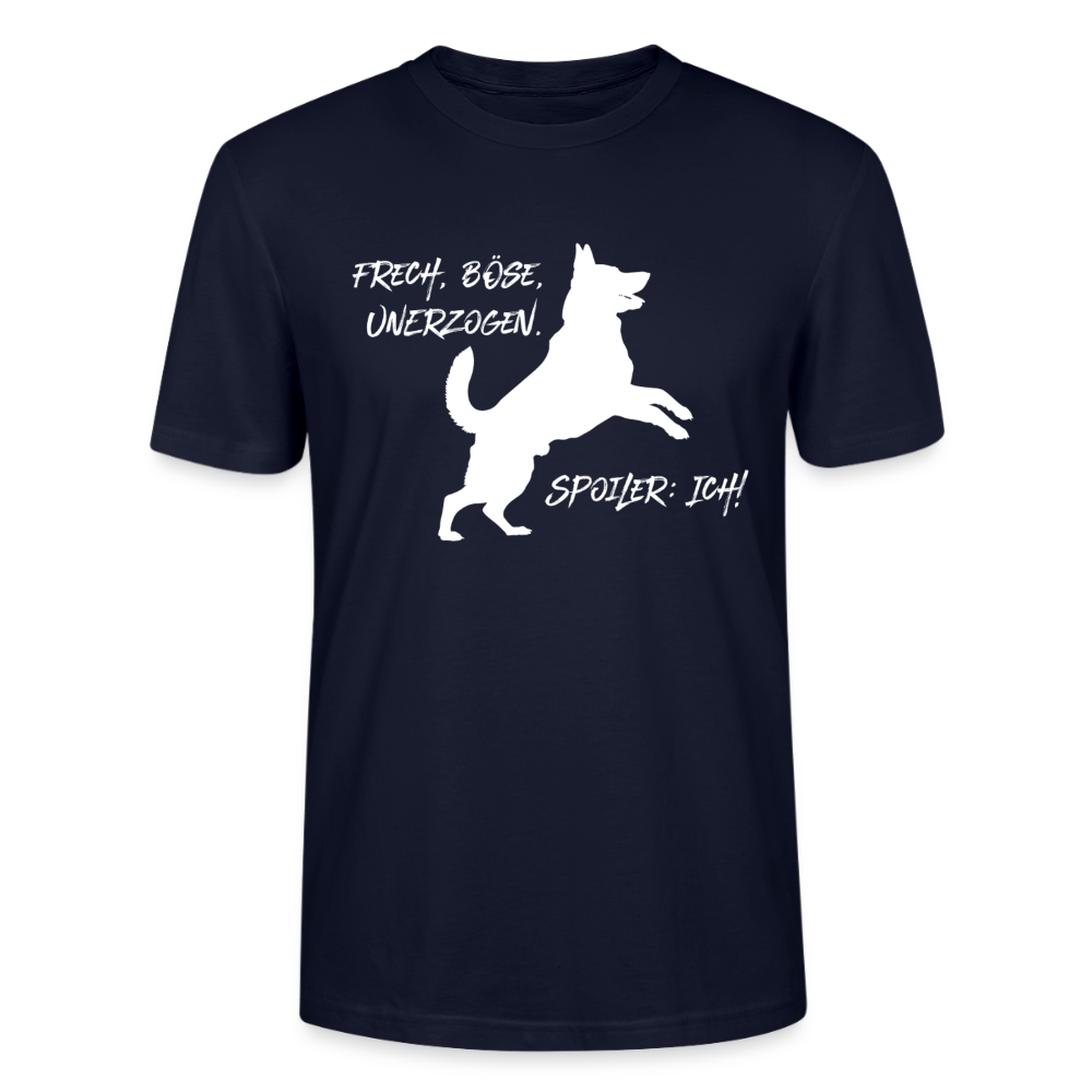 Unisex Sprüche T-Shirt 'Frech, böse, unerzogen. Spoiler: Ich!' - Navy