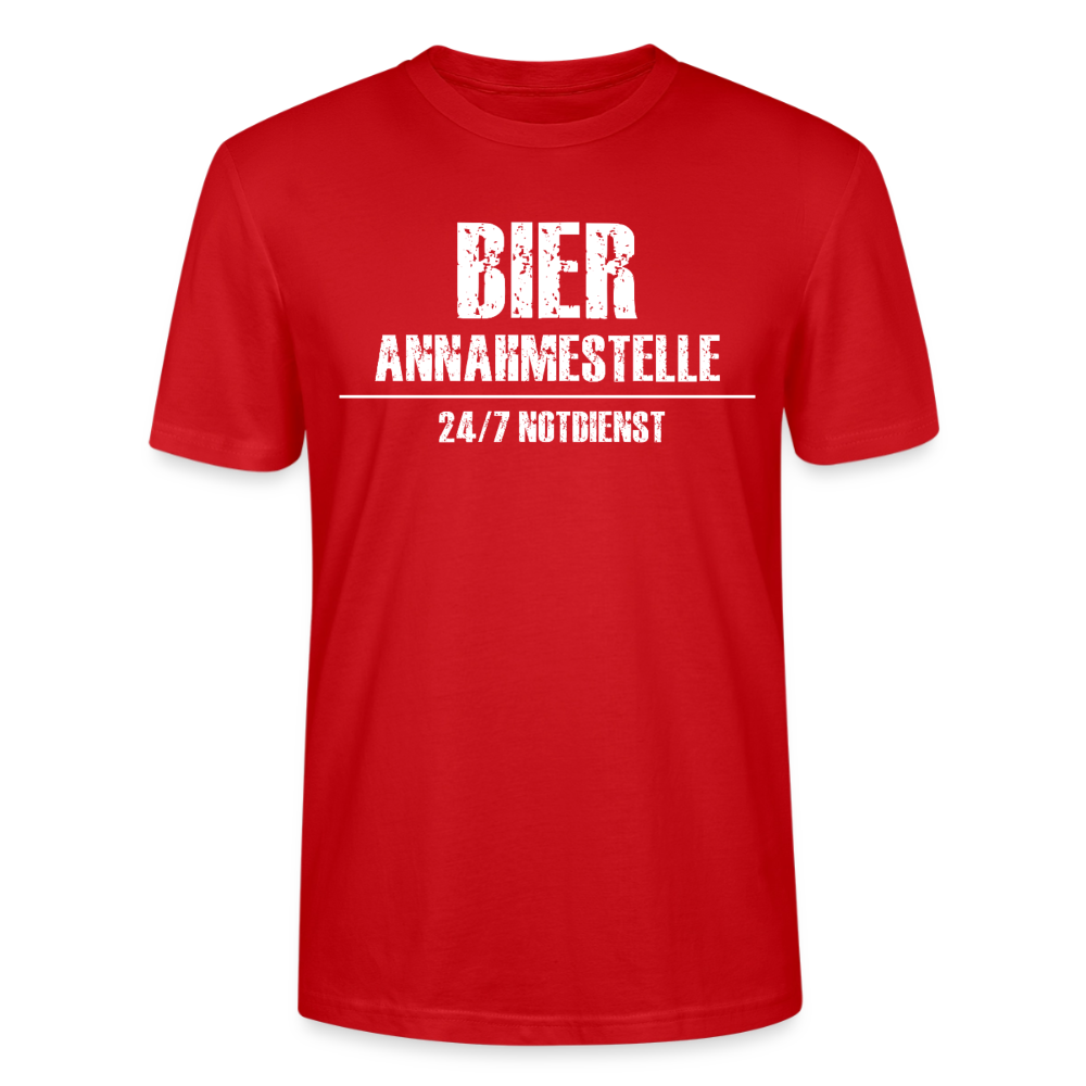 Unisex Sprüche T-Shirt 'Bier Annahmestelle 24/7 Notdienst' - Rot
