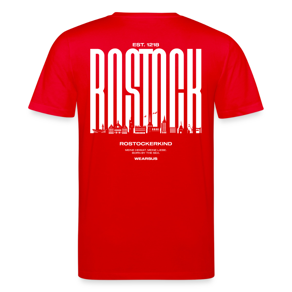 Rostock 'Rostockerkind' Bio T-Shirt Unisex Back Print Farbe 180 g/m² - Rot