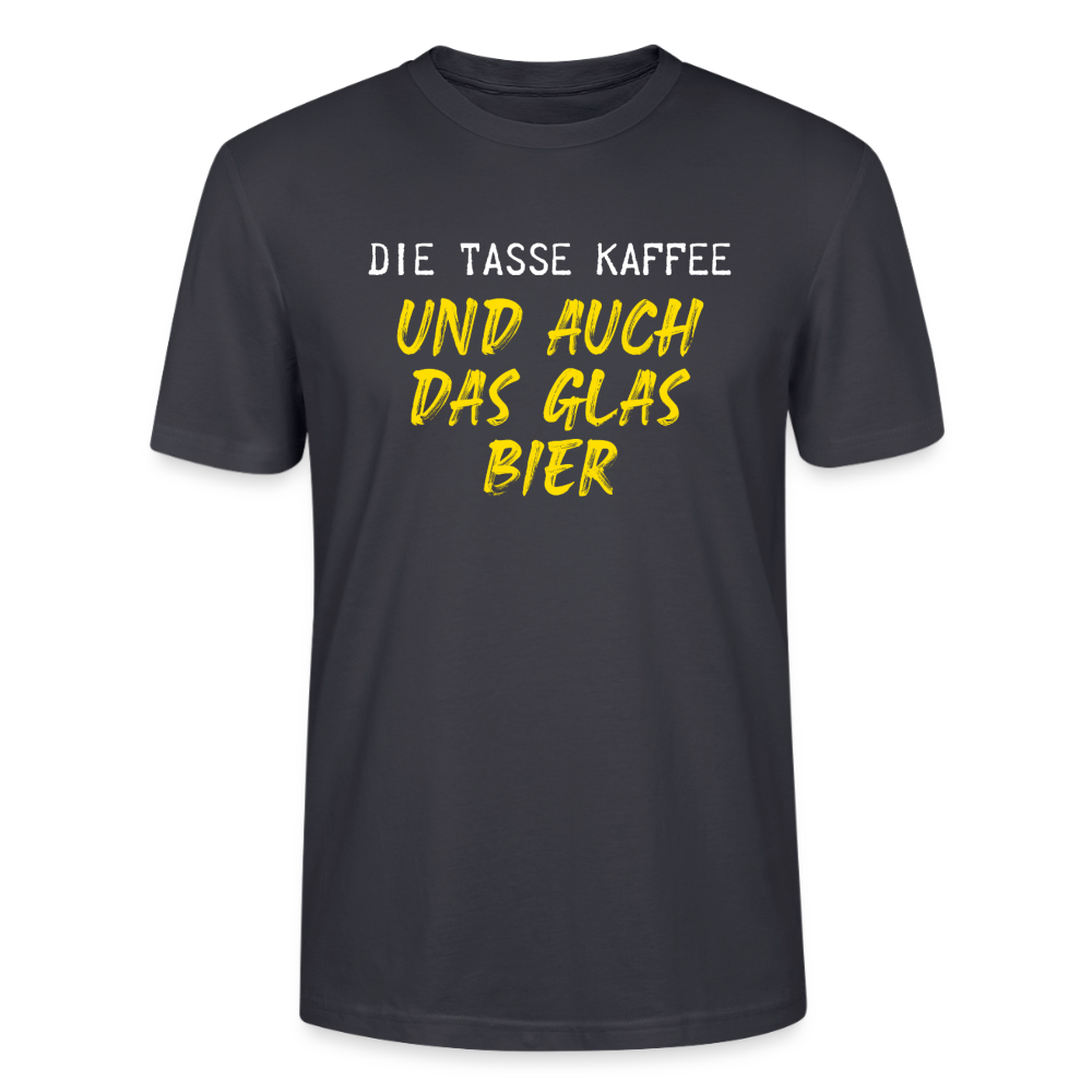 Unisex Sprüche T-Shirt 'Die Tasse Kaffee und auch das Glas Bier' - Dunkles Graublau