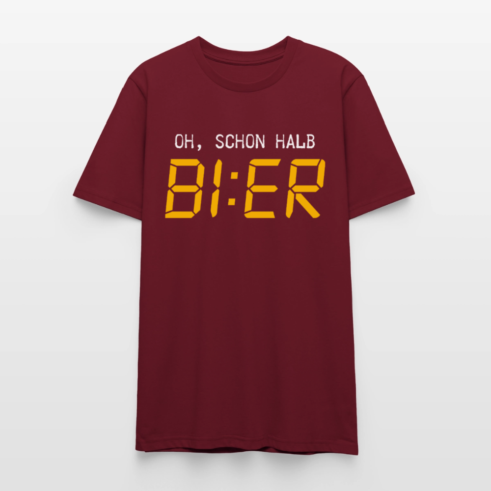 Unisex Sprüche T-Shirt 'Oh, schon halb Bier' - Burgunderrot