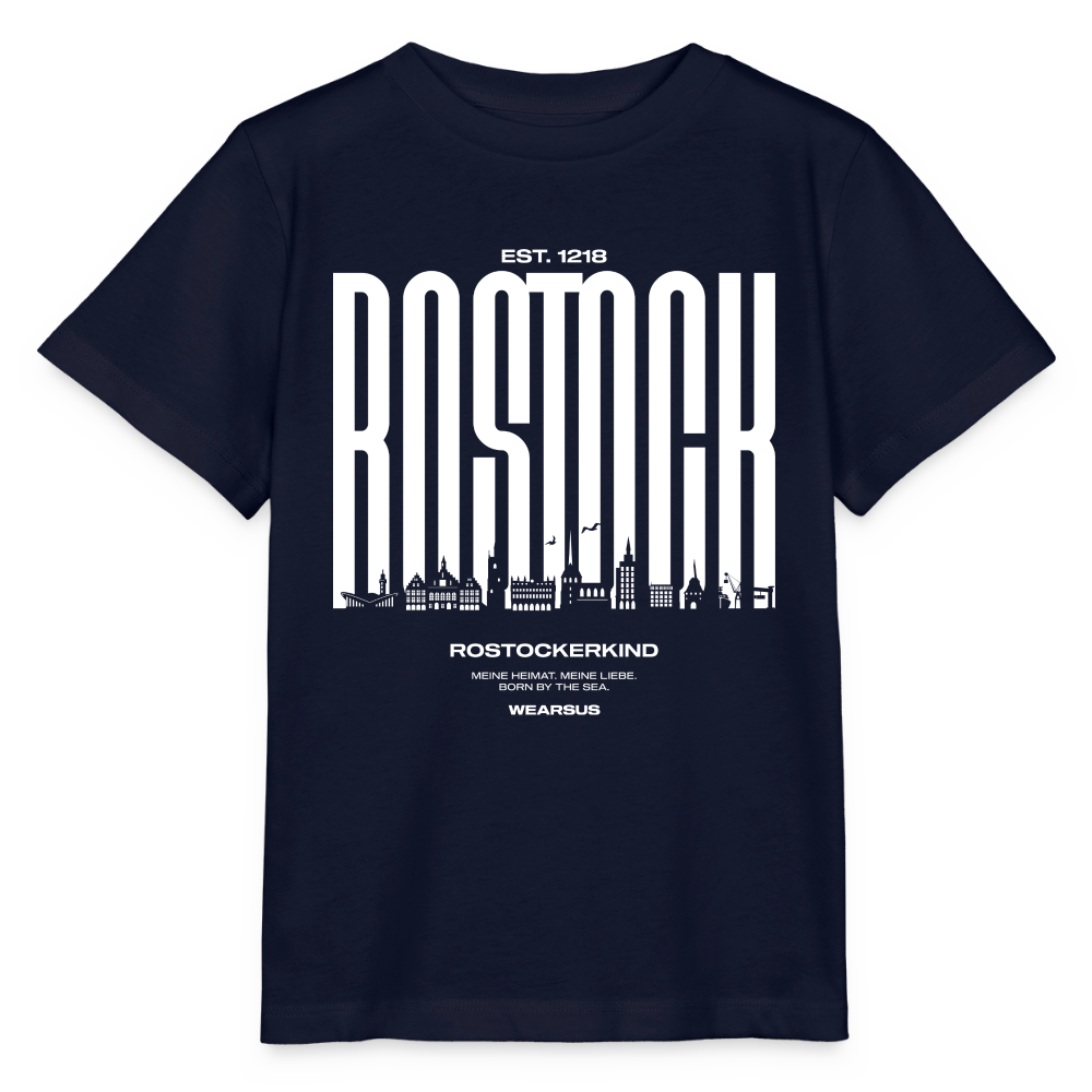 Rostock 'Rostockerkind' Bio T-Shirt Kinder 3-8 Jahre Front Print Farbe - Navy