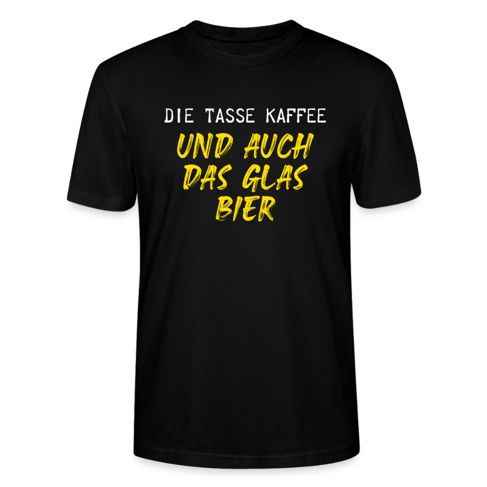 Unisex Sprüche T-Shirt 'Die Tasse Kaffee und auch das Glas Bier' - Schwarz