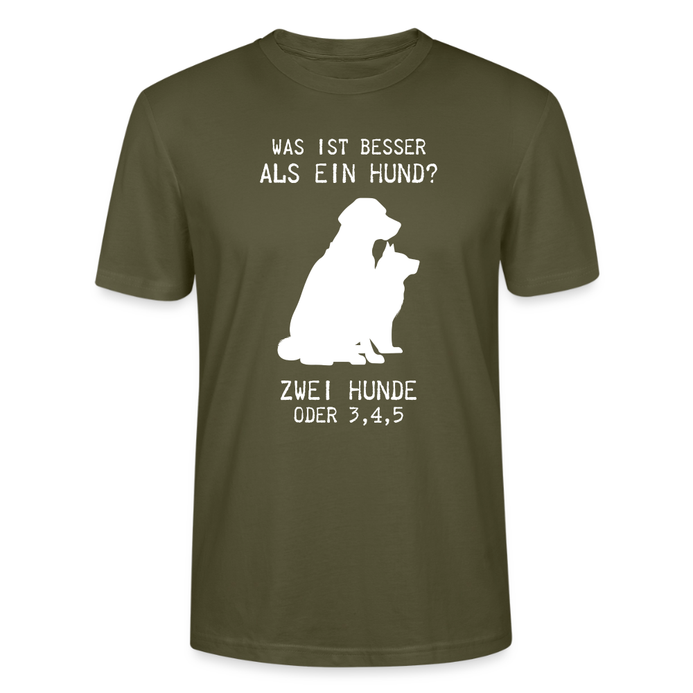 Unisex Sprüche T-Shirt 'Was ist besser als ein Hund? Zwei Hunde oder 3,4,5' - Khaki