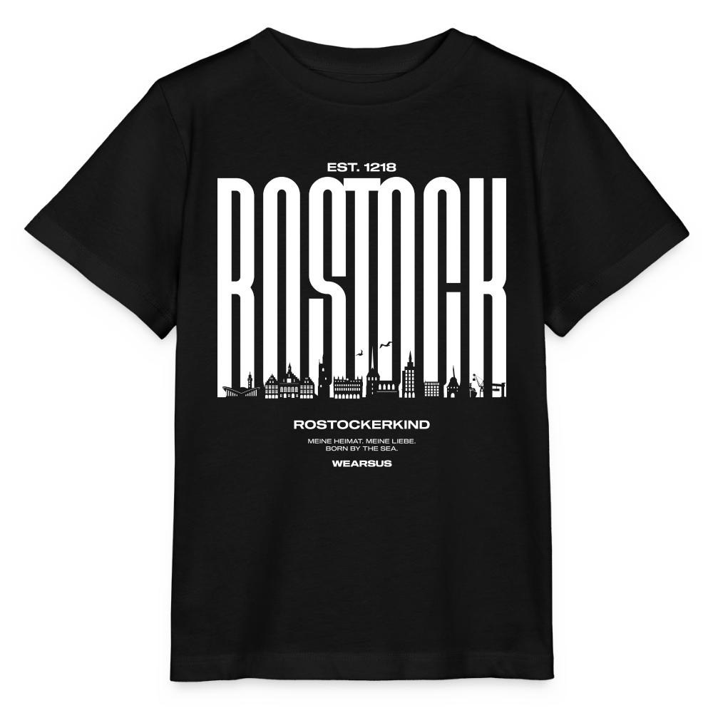 Rostock 'Rostockerkind' Bio T-Shirt Kinder 3-8 Jahre Front Print Farbe - Schwarz