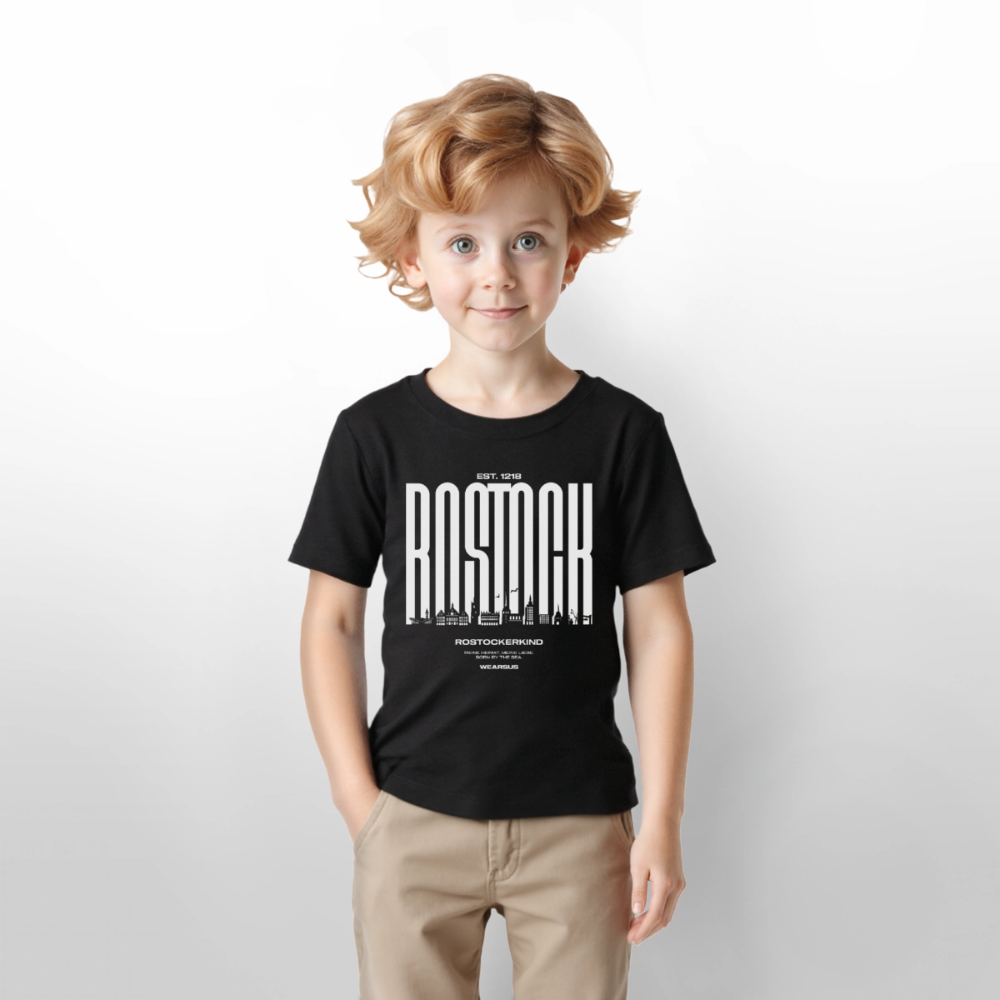 Rostock 'Rostockerkind' Bio T-Shirt Kinder 3-8 Jahre Front Print Farbe - Schwarz